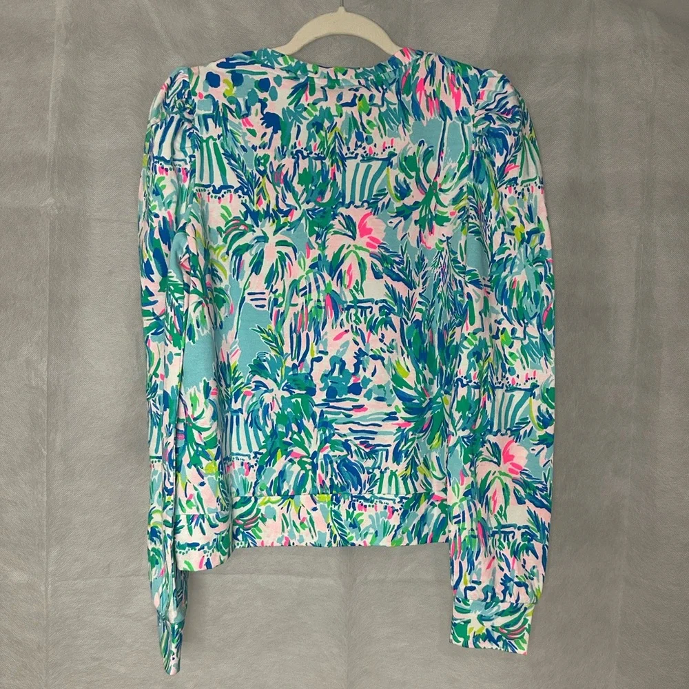 New Lilly Pulitzer Jansen Sweatshirt Blue Ibiza Cabana Cocktail Print Sz M - Picture 3 of 6